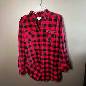 Buffalo Plaid Red & Black Flannel Women's Medium Long